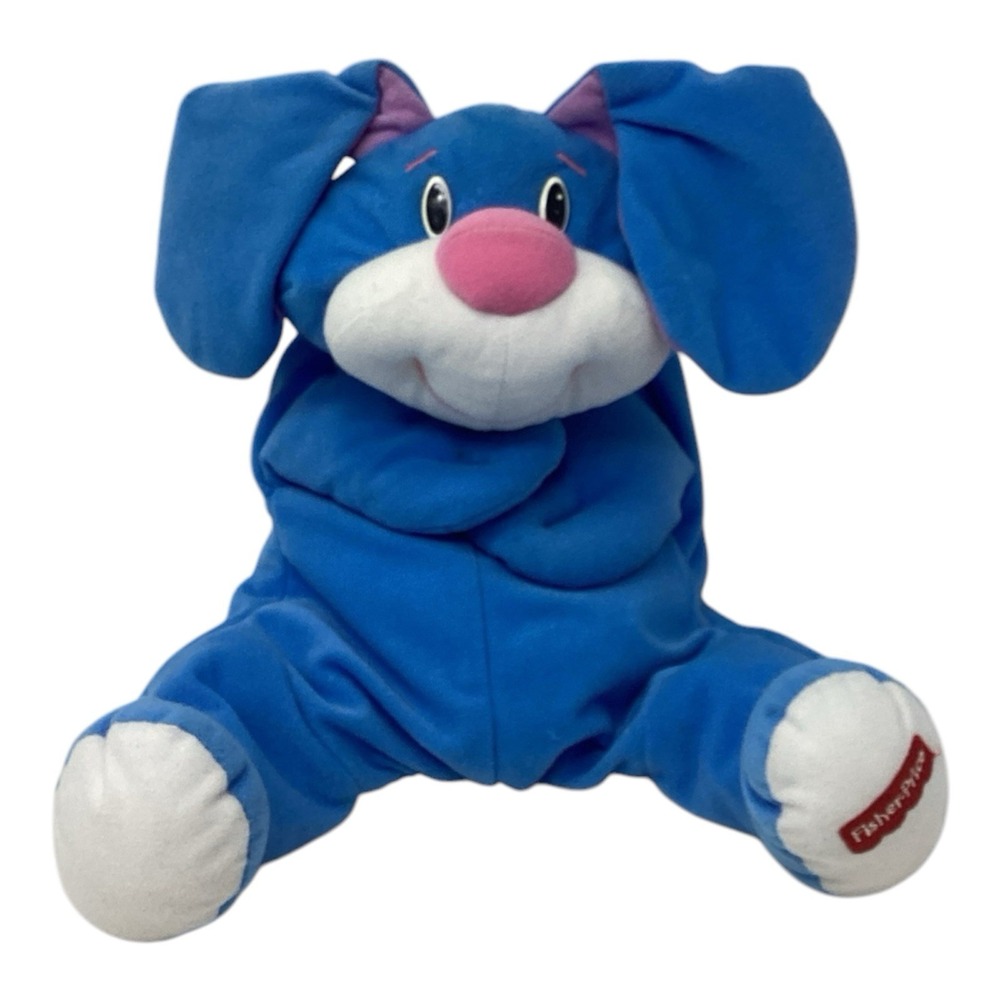 Vintage Fisher Price 1998 Rumple Puppy Plush Blue Pink Nose